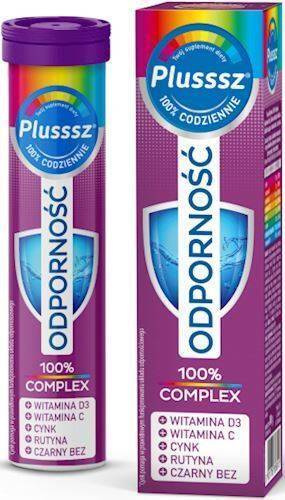 Plusssz Immunity 100% Complex Vitamins D C B12 Zinc and Selenium for Immunity Effervescent Tablets with Raspberry Flavor Black Elderberry 20 Pieces Best Before 27.09.26