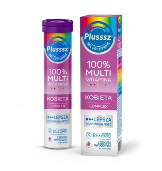 Plusssz 100% Multivitamin Woman Complex Effervescent Tablets with Raspberry and Orange Flavor 20 Pieces