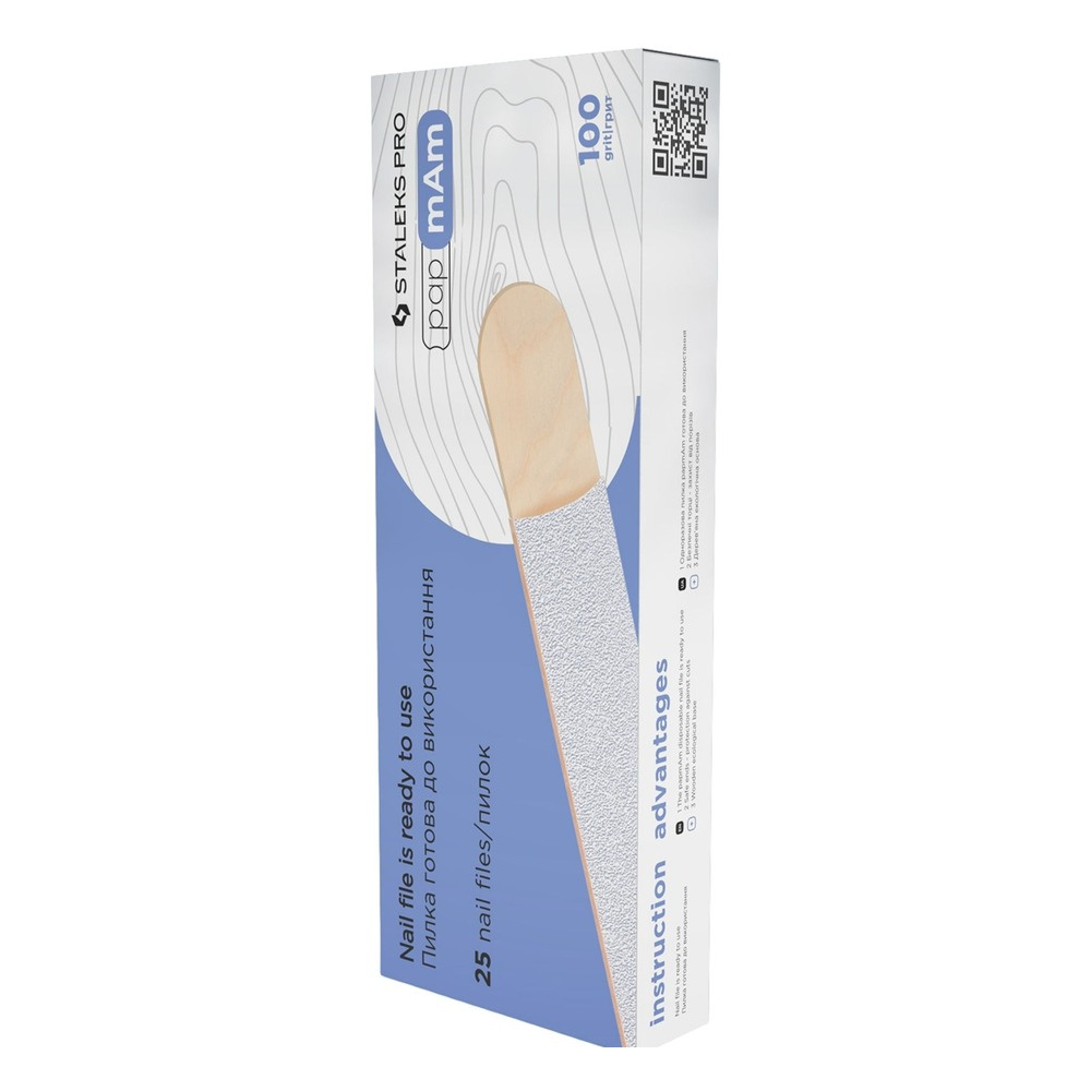 Staleks Pro PapmAm Expert 22 Disposable White Files On Wooden Base 100 Grit 25pcs