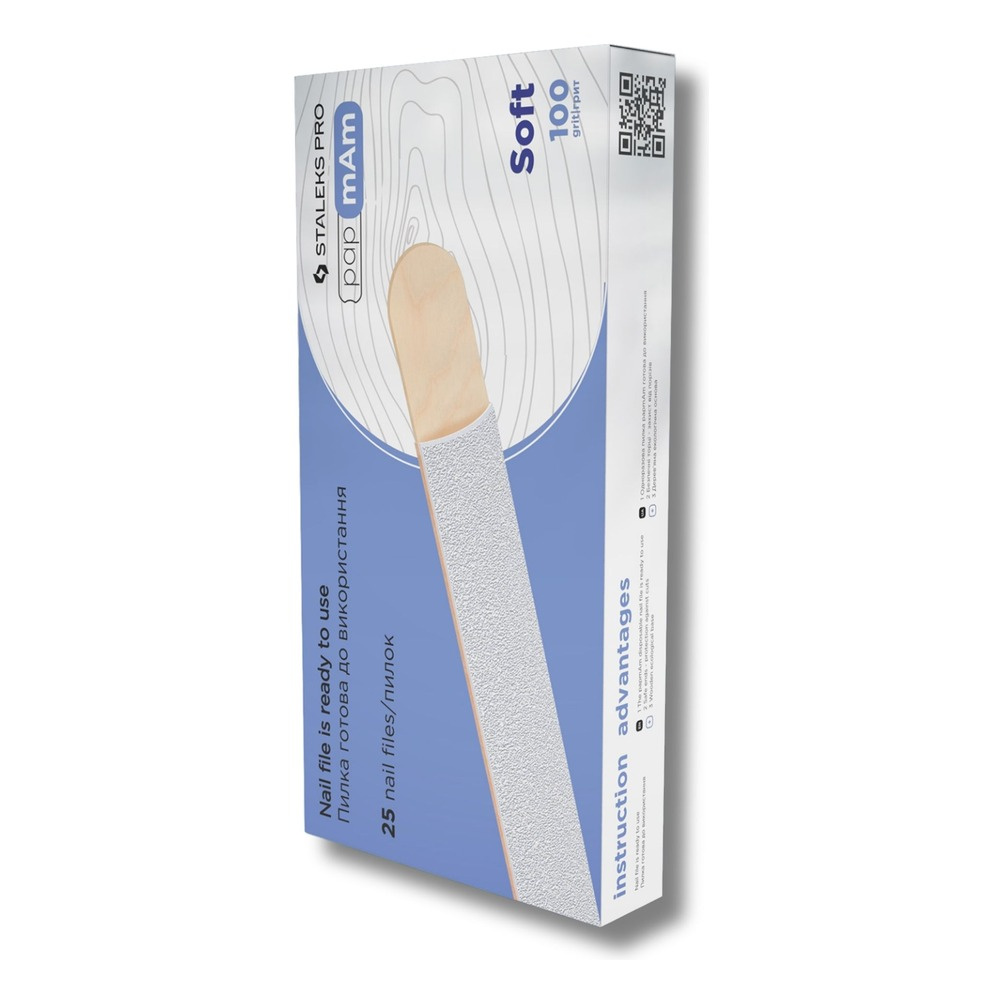Staleks Pro Expert PapmAm Disposable White Files On Soft Foam Wooden Base 100 Grit 25pcs