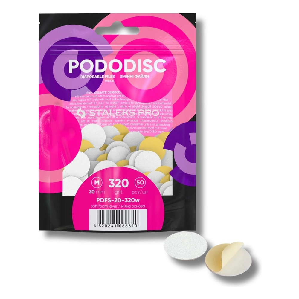 Staleks Pro Expert Pododisc Disposable Pedicure White Files Discs on Soft Foam Layer Size M 20mm Grit 320 50pcs