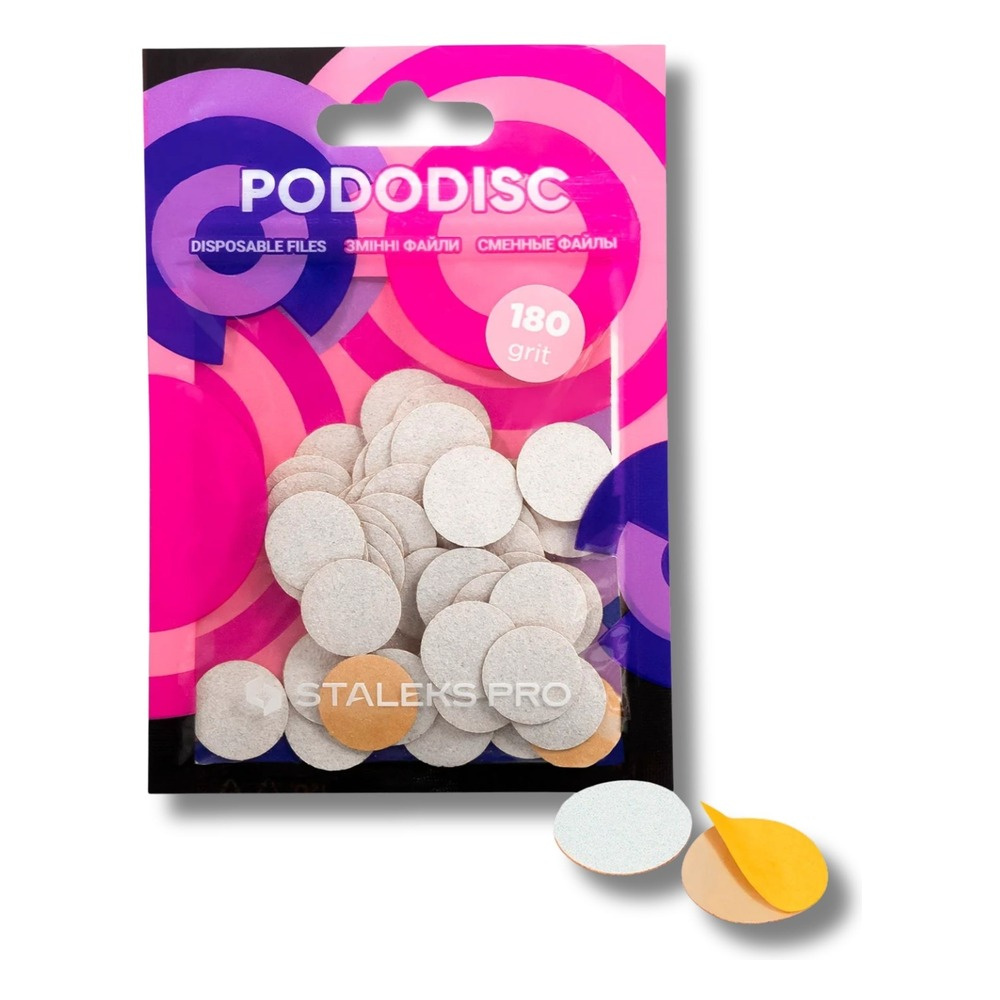 Staleks Pro Expert Pododisc Disposable Pedicure White Files Discs on Soft Foam Layer Size S 15mm Grit 180 50pcs