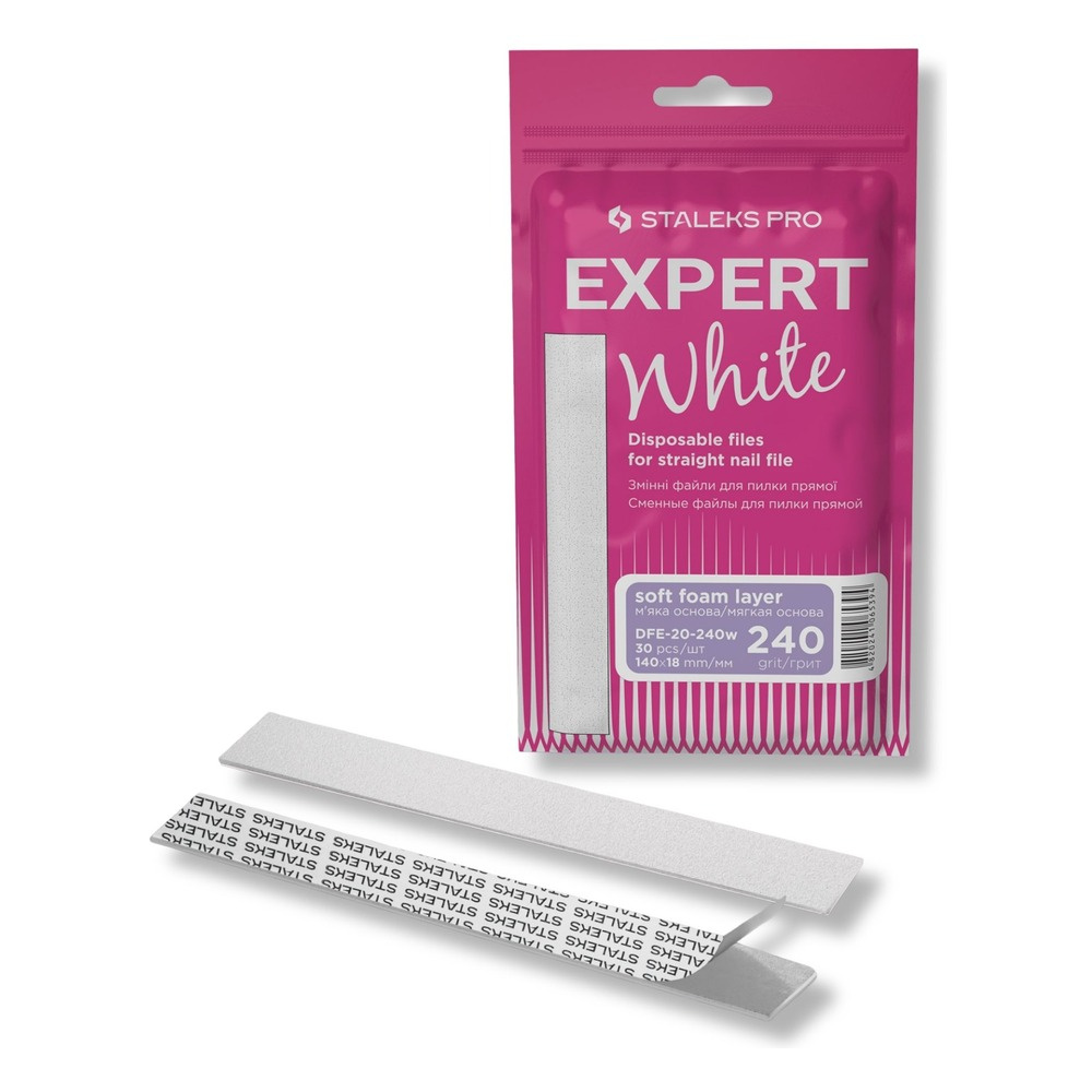 Staleks Pro Expert White Disposable Straight Nail File Refills 240 Grit DFE-20-240w 30pcs