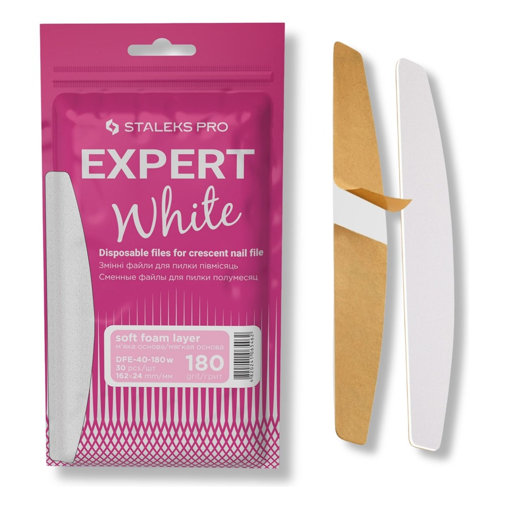 Staleks Pro Expert 40 White Disposable Crescent Nail File Refills on a Soft Foam Layer 180 Grit DFE-40-180w 30pcs