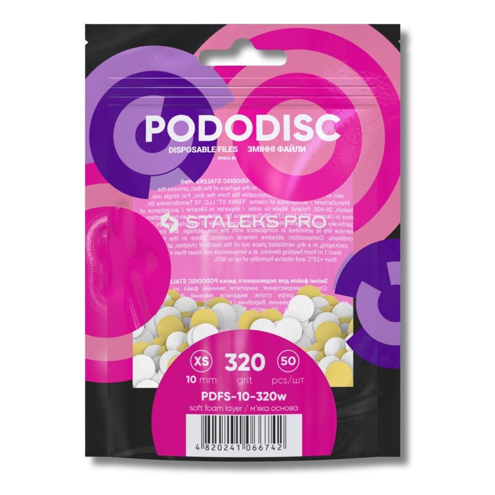 Staleks Pro Expert Pododisc Disposable Pedicure White Files Discs on Soft Foam Layer Size XS 10mm Grit 320 50pcs