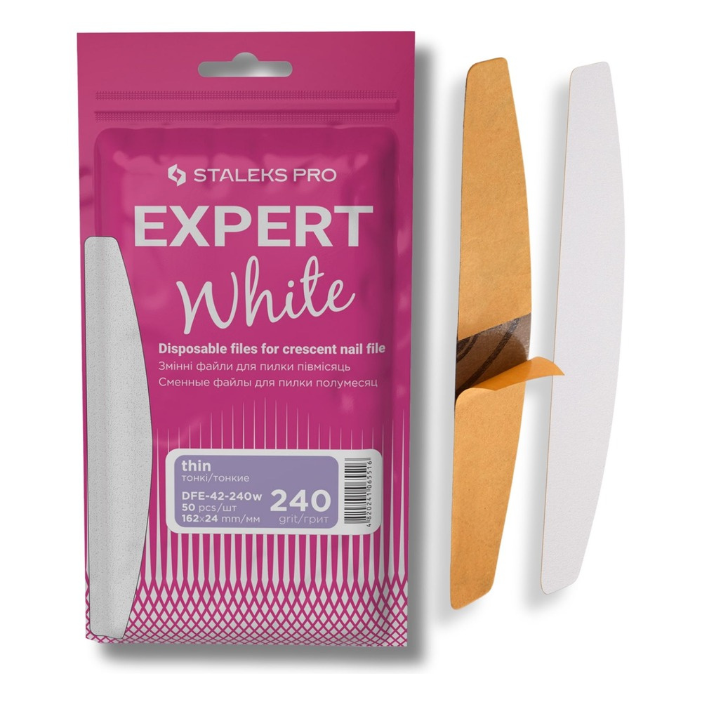 Staleks Pro Expert 42 White Disposable Crescent Nail File Refills 240 Grit DFE-42-240w 50pcs