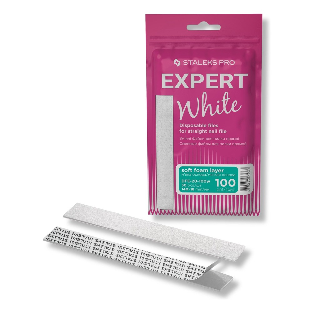 Staleks Pro Expert White Disposable Straight Nail File Refills 100 Grit DFE-20-100w 30pcs
