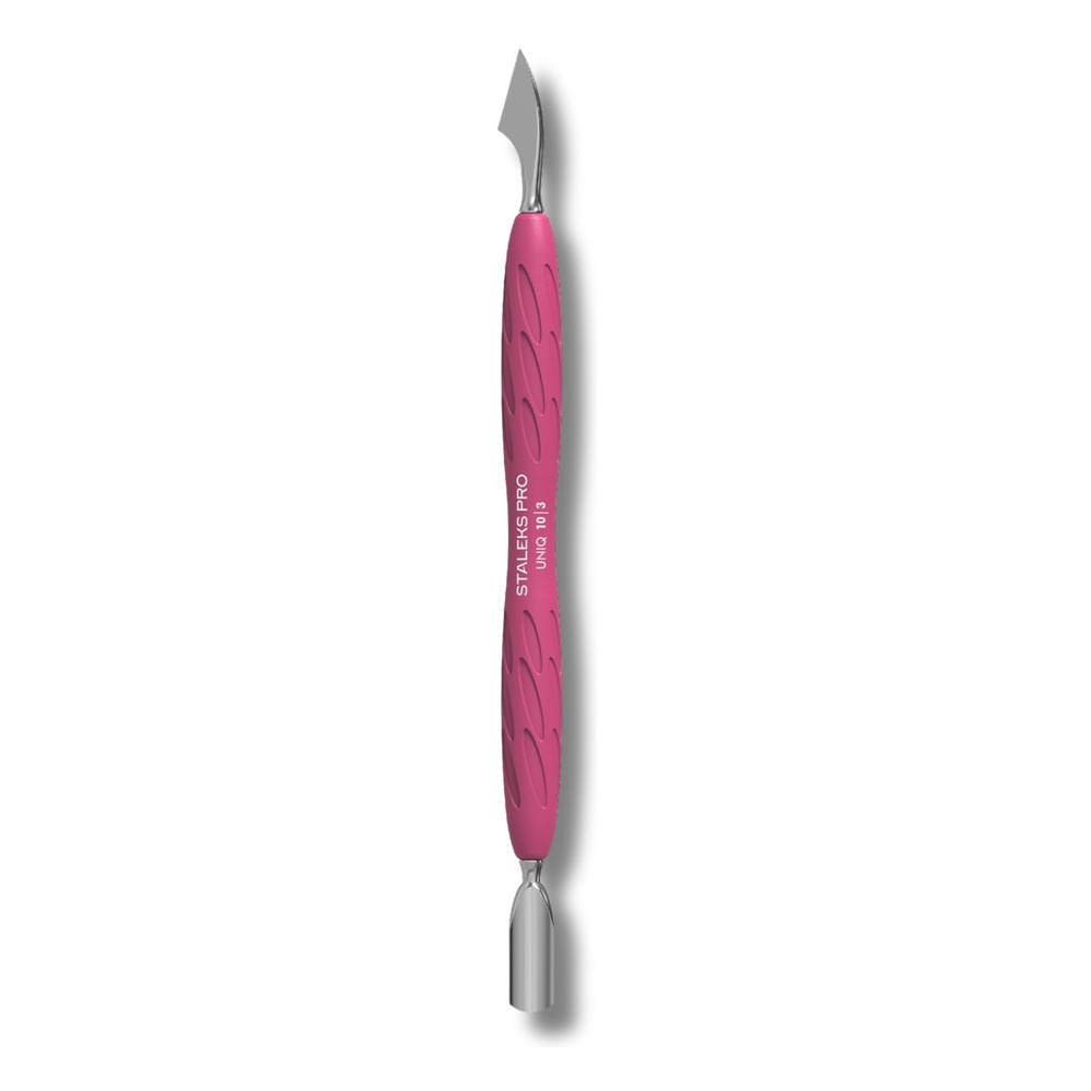 Staleks Pro UNIQ 10 Type 3 Gummy Silicone-Handle Manicure Pedicure Pusher Rounded Narrow Pusher And Hatchet Cleaner 1pc