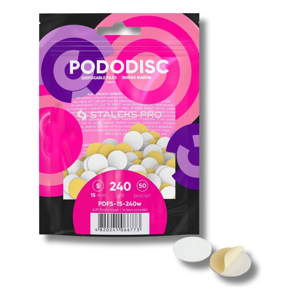 Staleks Pro Expert Pododisc Disposable Pedicure White Files Discs on Soft Foam Layer Size S 15mm Grit 240 50pcs