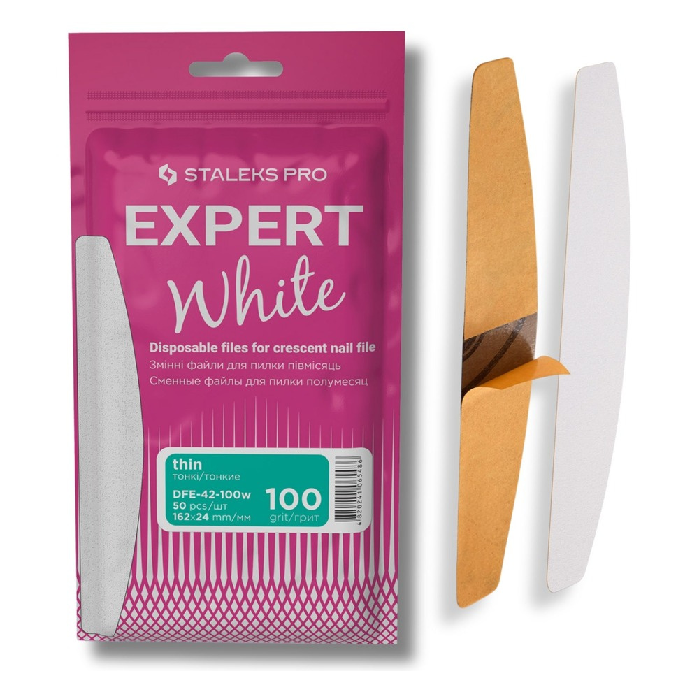 Staleks Pro Expert White Disposable Crescent Nail File Refills 100 Grit DFE-42-100w 50pcs