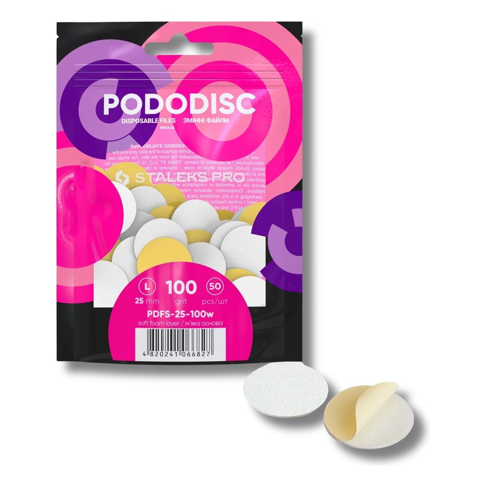 Staleks Pro Expert Pododisc Disposable Pedicure White Files Discs on Soft Foam Layer Size L 25mm Grit 100pcs