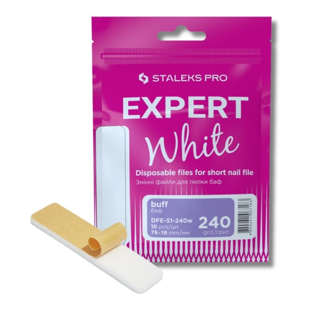 Staleks Pro Expert Disposable White Adhesive Nail Files EXPERT 51 240 Grit Short Straight 10pcs