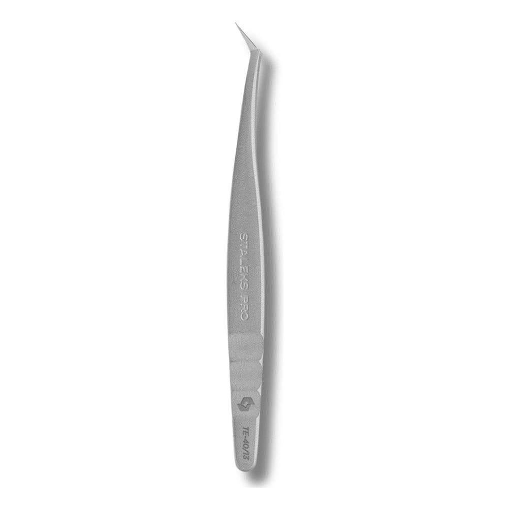 Staleks Pro Expert 40 Type 13 Eyelash Tweezers L‑Shaped 40° For Volume Extensions 2D–8D 112.5mm
