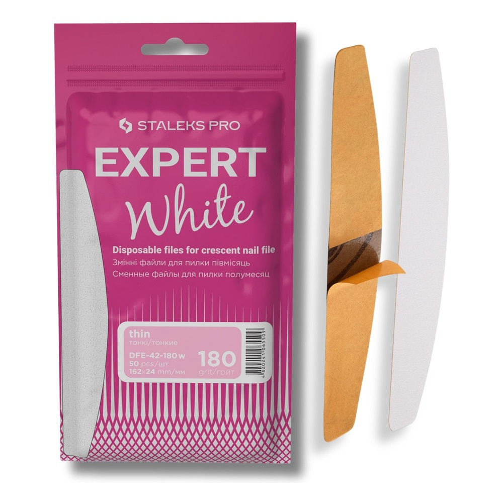 Staleks Pro Expert 42 White Disposable Crescent Nail File Refills 180 Grit DFE-42-180w 50pcs