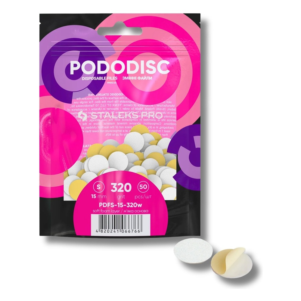 Staleks Pro Expert Pododisc Disposable Pedicure White Files Discs on Soft Foam Layer Size S 15mm Grit 320 50pcs