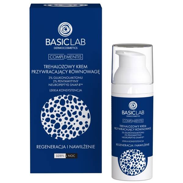 BasicLab Trehalose Light Balancing Cream 3% Gluconolactone 2% Pentavitin Regeneration and Moisturization for Day and Night 50ml