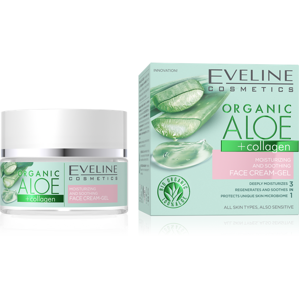 Eveline Organic Aloe + Collagen Light Vegan Cream Gel Moisturizing Soothing Face 50ml