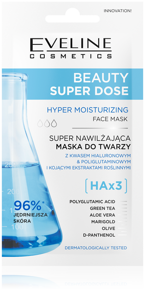 Eveline Beauty Super Dose Hyaluronic Acid Moisturizing Face Mask for Dry and Dehydrated Skin 8ml