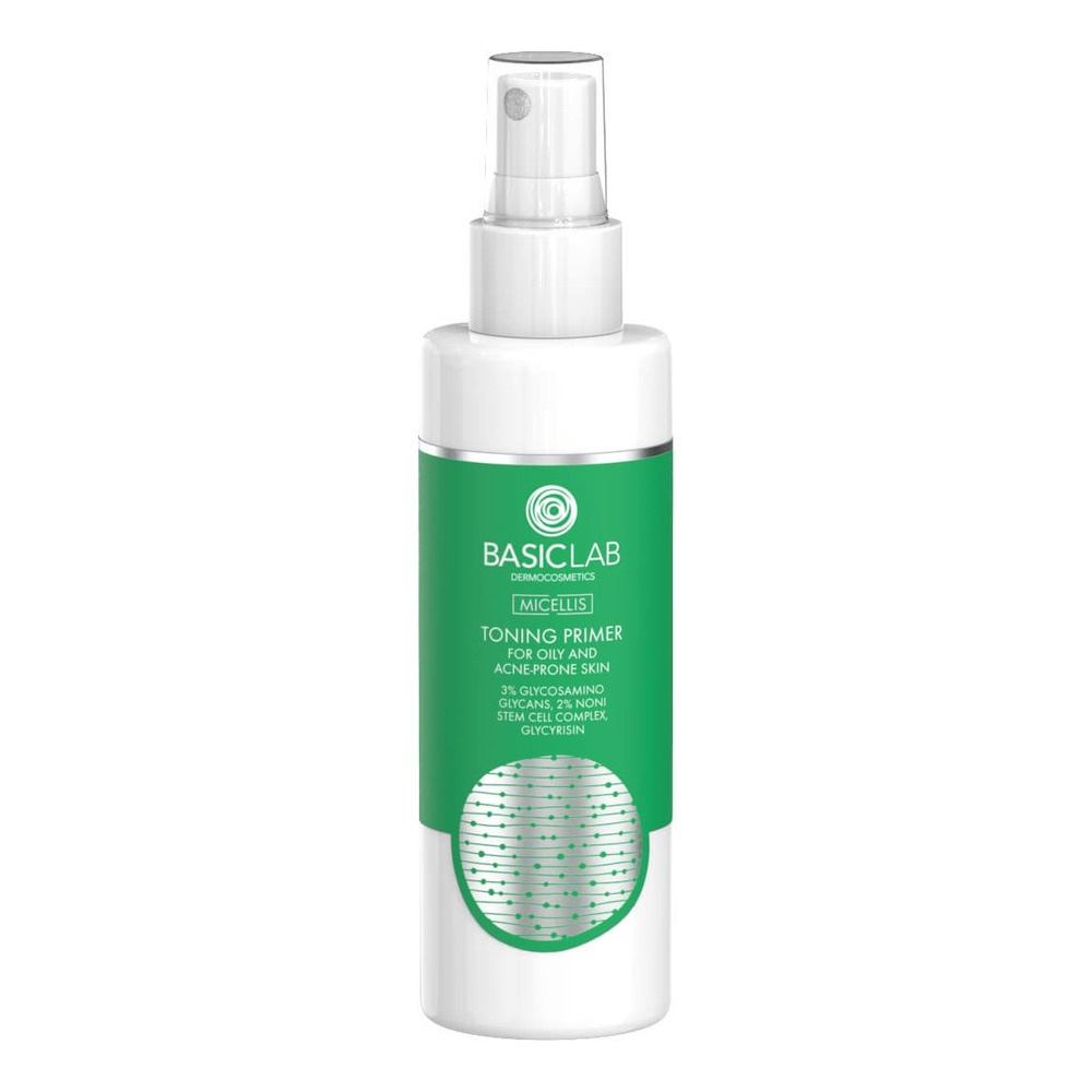 BasicLab Micellis Primer Toning 3% Glycosaminoglycans 2% Noni Stem Cell Complex Glycyrrhizin for Oily Acne and Sensitive Skin 150ml