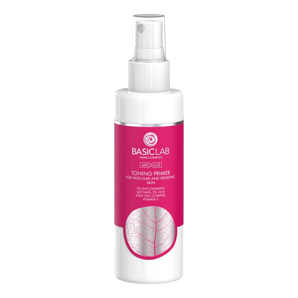 BasicLab Micellis Primer Toning 3% Glycosaminoglycans 2% Stem Cell Complex with Cica Vitamin C for Vascular and Sensitive Skin 150ml