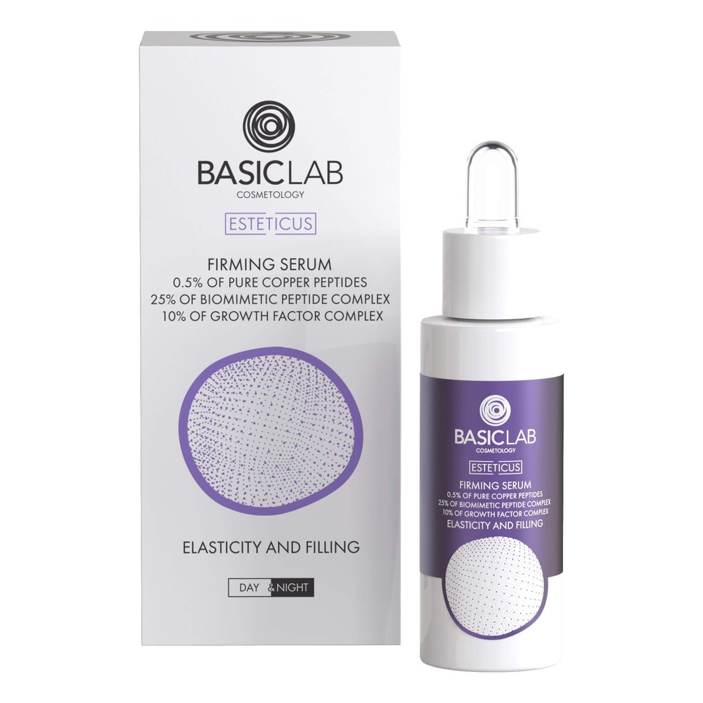 BasicLab Firming Serum with 0.5% Pure Copper Peptides Elasticity and Filling for all Skin Types Day and Night 30ml