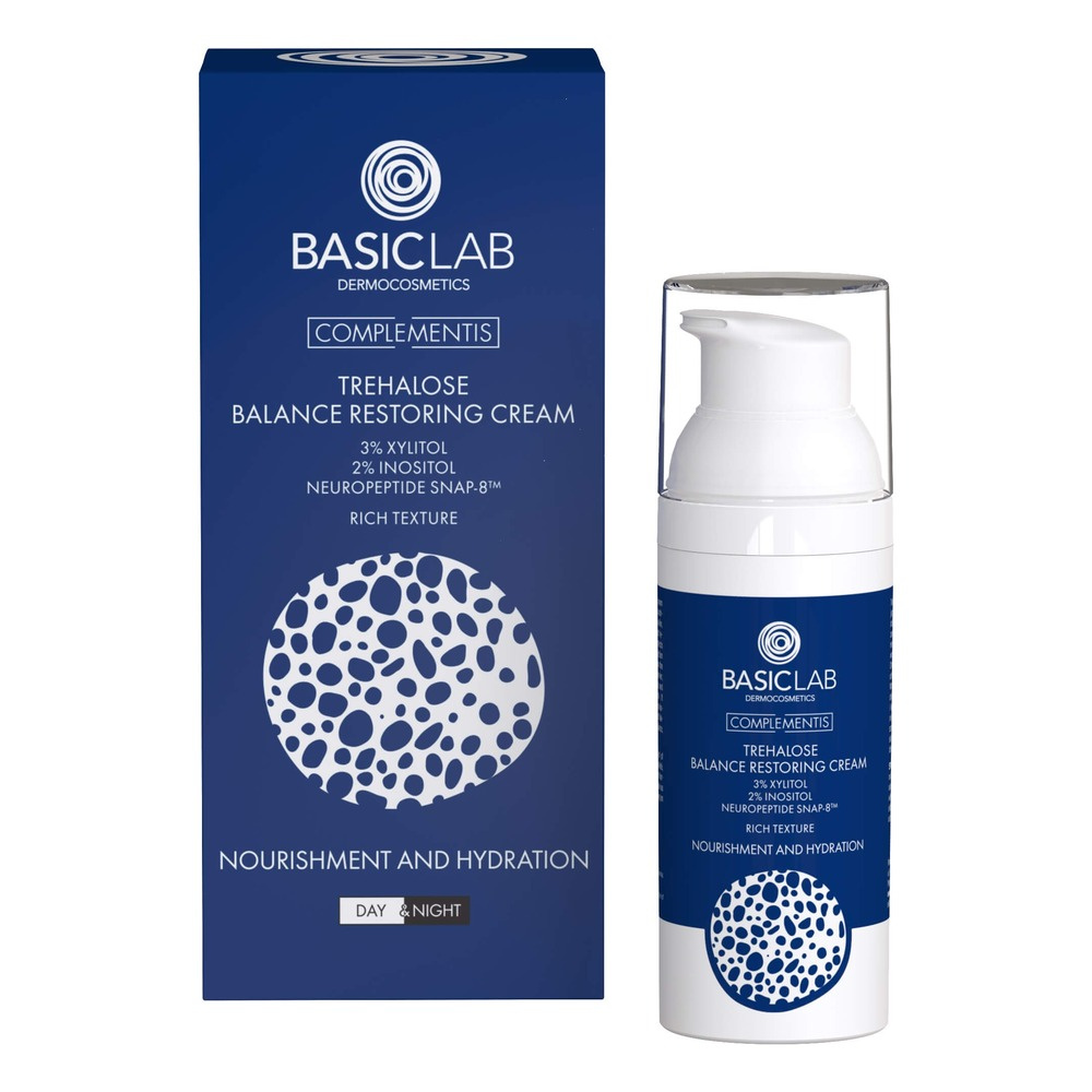 BasicLab Trehalose Rich Balancing Cream 3% Xylitol 2% Inositol Nourishing and Moisturizing for Dry and Very Dry Skin Day and Night 50ml