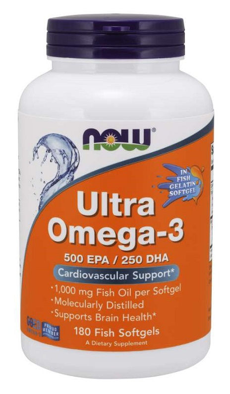 Now Foods Ultra Omega-3 Fish Gelatin Supports Brain Function 180 Fish Softgels