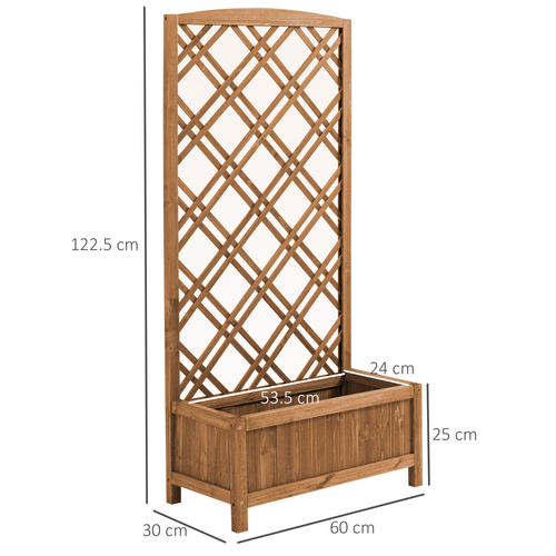 Outsunny Garden Planter with Trellis, Wooden Raised Bed for Garden with Lattice Trellis for Vegetables, Herbs and Flowers, Brown