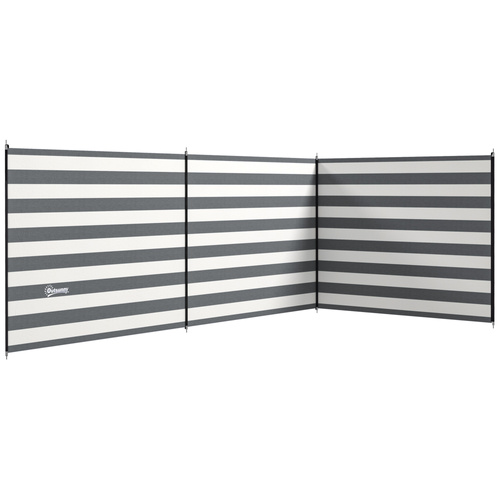 Outsunny 4 Pole Camping Windbreaks, Beach Wind Shield Shelter with Carry Bag and Steel Poles, Outdoor Caravan Privacy Shield, 540cm x 150cm, Grey and White