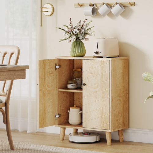 HOMCOM Vintage Storage Cabinet with Double Chevron Doors and Pine Wood Legs, Side Cabinet for Living Room, Kitchen, Bedroom