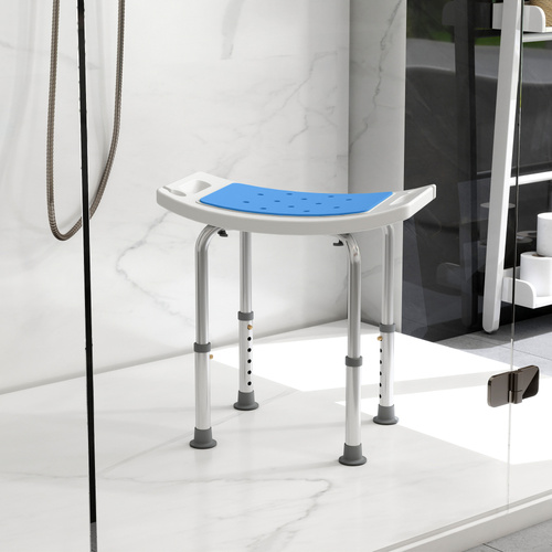 HOMCOM Shower Chair, Adjustable Height Shower Stool with Aluminium Frame and Non-Slip Feet, Bathtub Stool Seat for Elderly Disabled Handicap, Blue