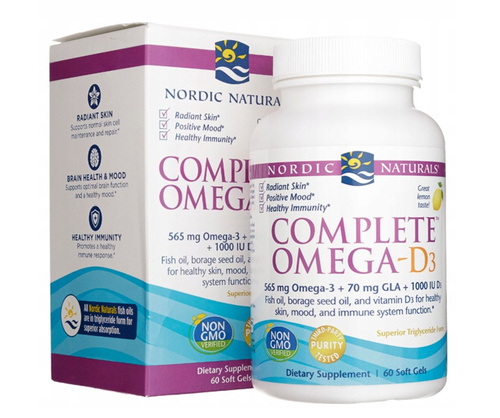 Nordic Naturals Complete Omega-D3 565mg Supports Immune System Heart & Brain Function Lemon 60 Softgels
