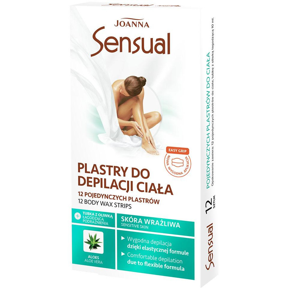 Joanna Sensual Plastry do Depilacji Ciała dla Skóry Wrażliwej Aloes 12 Sztuk
