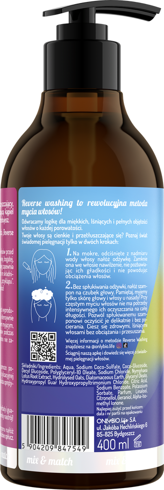OnlyBio Reverse Washing Szampon Mocny Dogłębnie Oczyszczający 400ml