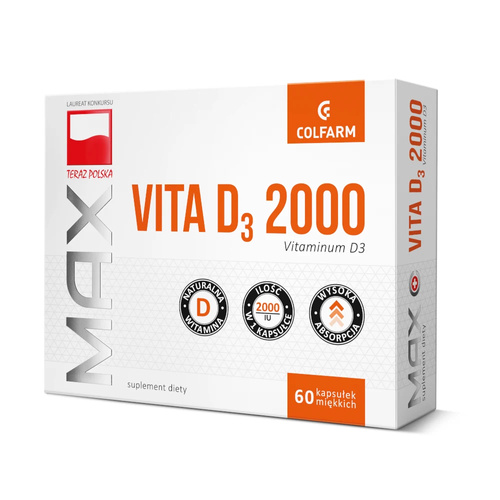 Colfarm Max Vita D3 2000 for Proper Teeth Bone Structure and Immune System 60 Tablets Best Before 31.01.26
