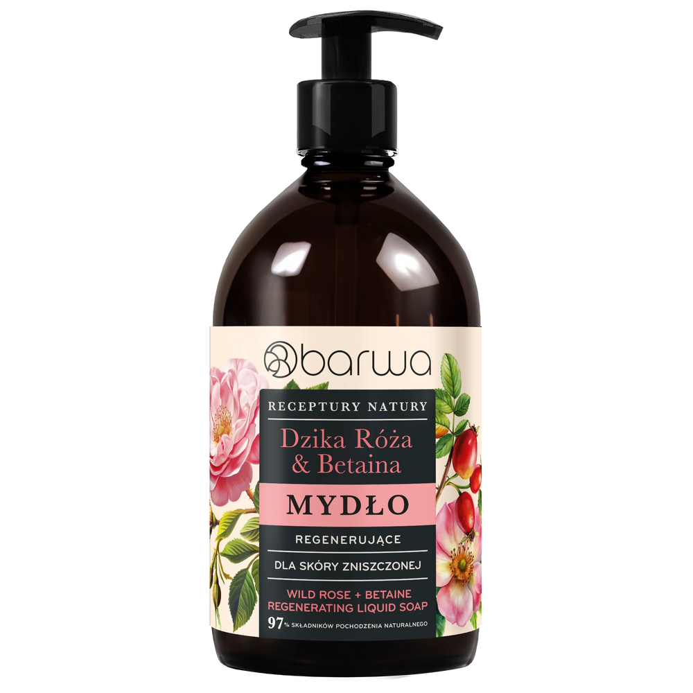 Barwa Receptury Natury Regenerujące Mydło w Płynie Dzika Róża Betaina dla Skóry Zniszczonej 480ml