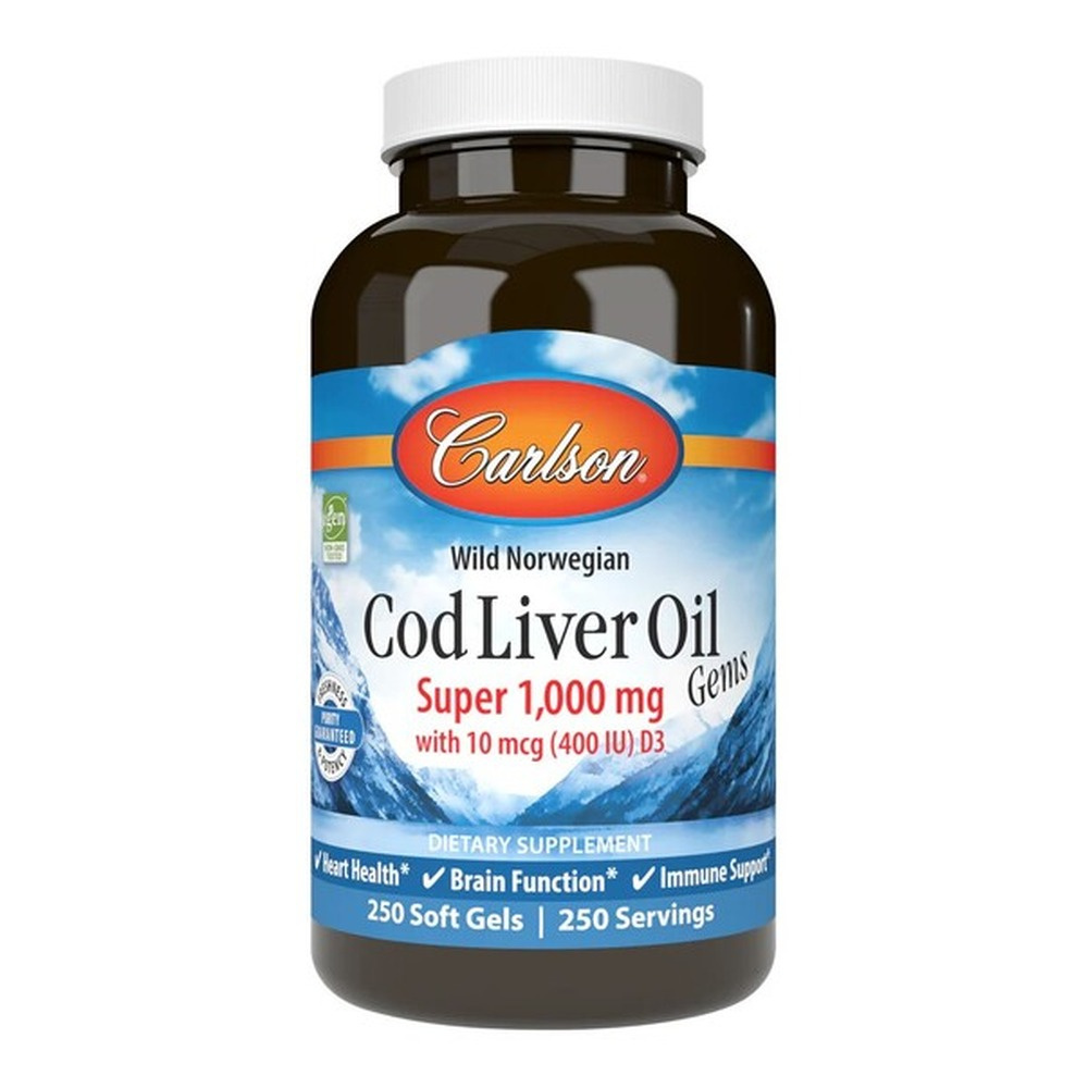 Carlson Labs Wild Norwegian Cod Liver Oil Gems Kapsułki softgel, 1000mg 250 kapsułek softgel