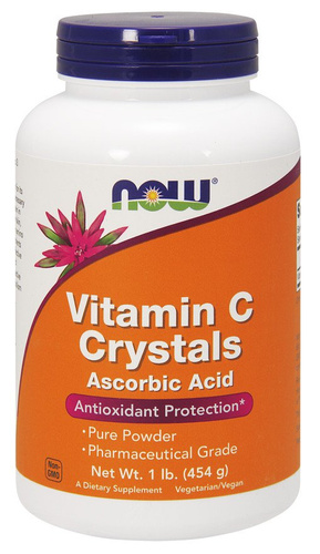Now Foods Vitamin C Crystals Kwas Askorbinowy Puder Wspomaga Układ Odpornościowy i Zdrowie Kości i Stawów 454g