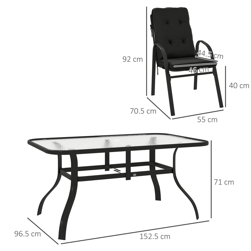 Outsunny Seven-Piece Garden Dining Set with Cushions - Black