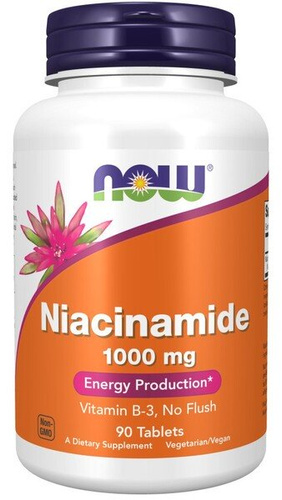 NOW Foods Niacynamid 1000mg Witamina B3 Bez Efektu Flush 90 Tabletek