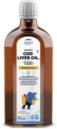 Osavi Norwegian Cod Liver Oil for Kids 500mg Omega 3 Lemon 250ml