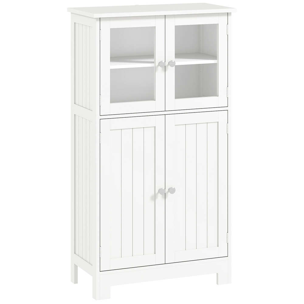 kleankin Bathroom Floor Cabinet, Freestanding Kitchen Cupboard with 2 Drawers, Adjustable Shelves and Tempered Glass Door, Wooden  Storage Unit for Living Room Kitchen Hallway