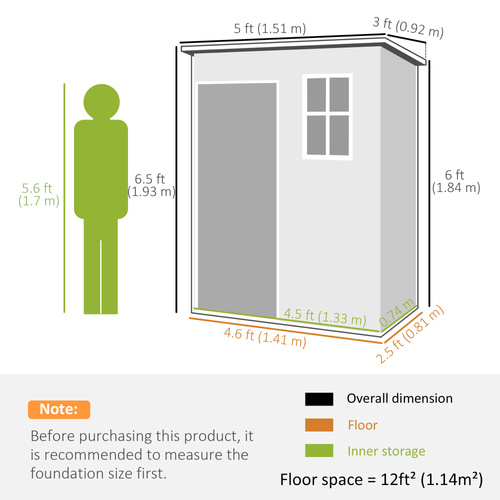 Outsunny 5' x 3' Garden Shed with Floor, Outdoor Storage Shed with Lockable Door, Window and Vent for Garden, Patio, Grey