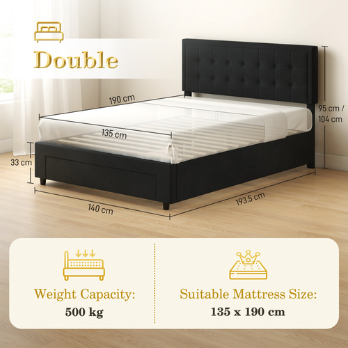 HOMCOM Double Ottoman Bed Frame, with Front Drawer - Black