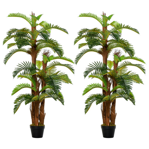 Outsunny Set of 2 Artificial Plant Tropical Fern in Pot, Fake Plants for Home Indoor Outdoor Decor, 150cm, Green