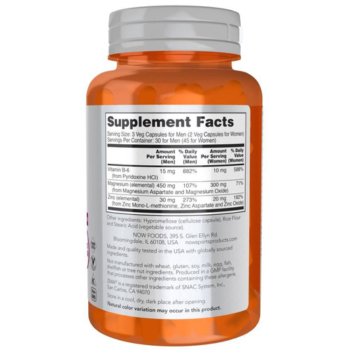 Now Foods ZMA Sports Recovery Wspomaga Mięśnie i Układ Nerwowy 180 Kapsułek