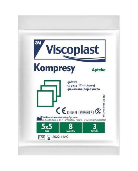 Viscoplast Sterile Compresses 5X5 cm Wound dressing 17-thread 3 Pieces