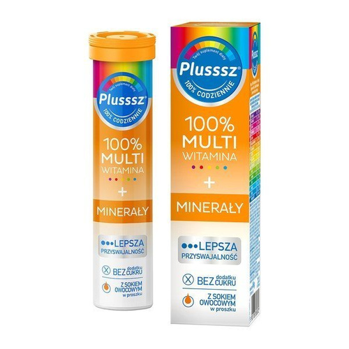 Polski Lek S.A. Plusssz 100% Multiwitamina + Minerały Mango-Pomarańcza 20 Tabletek Musujących