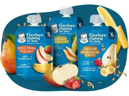 Gerber Deserek Jabłko Gruszka Malina Jagoda dla Niemowląt po 6. Miesiącu Życia 80g Best Before 31.10.26