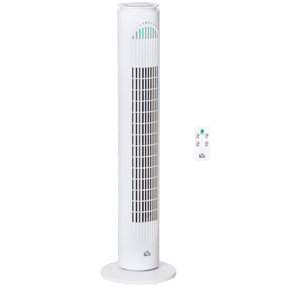 HOMCOM 30'' Freestanding Tower Fan, 3 Speed 3 Mode, 10h Timer, 70 Degree Oscillation, LED Light, 5M Remote Controller, White